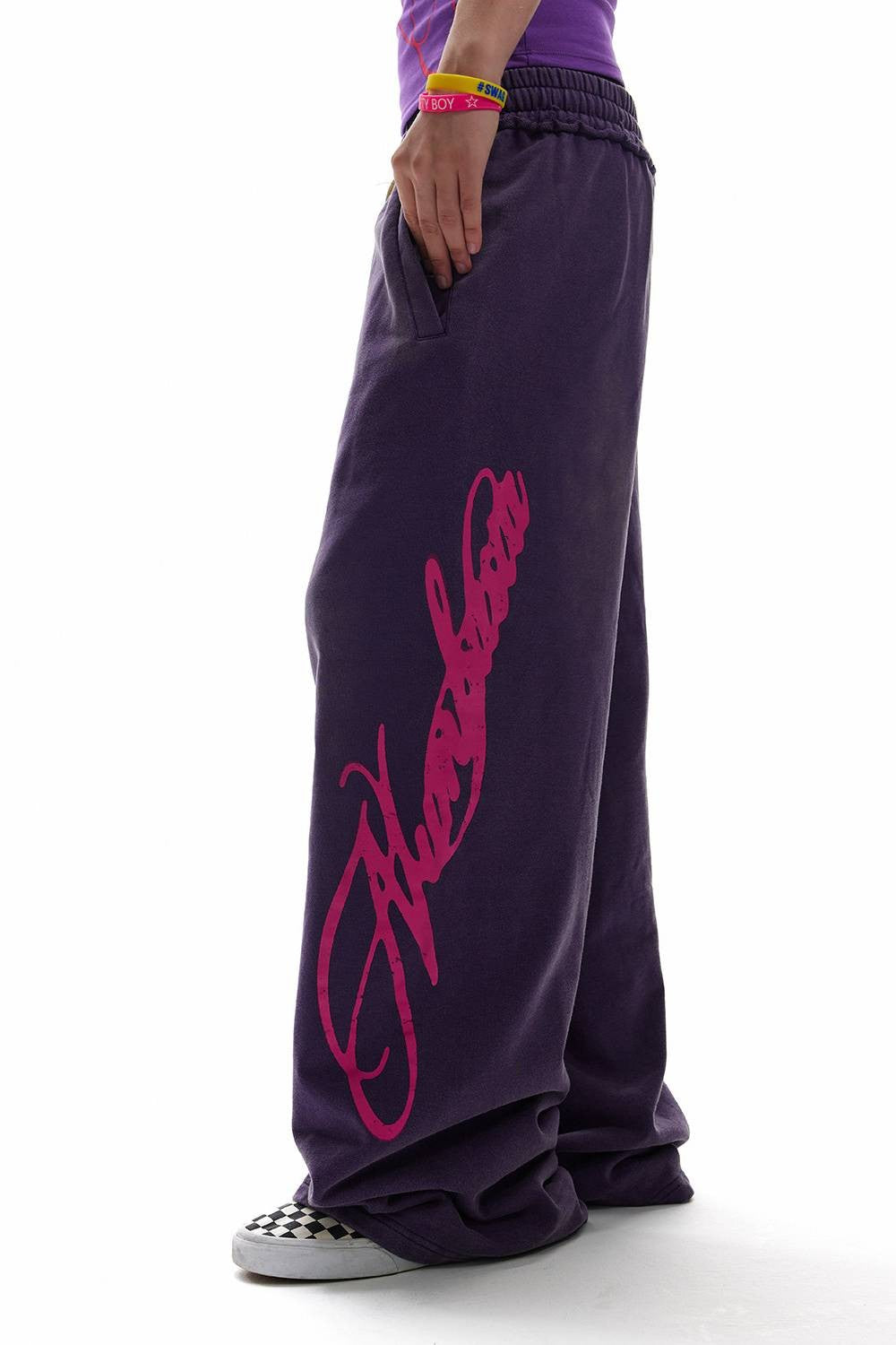 Purple Washed Script Sweatpants