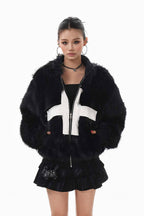 Rebel Cross Faux Fur Jacket