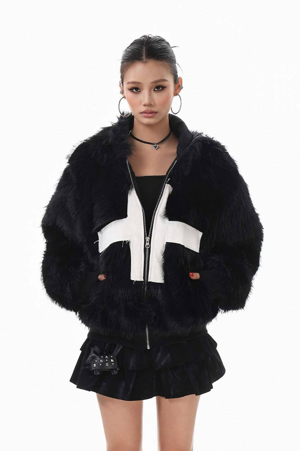 Rebel Cross Faux Fur Jacket