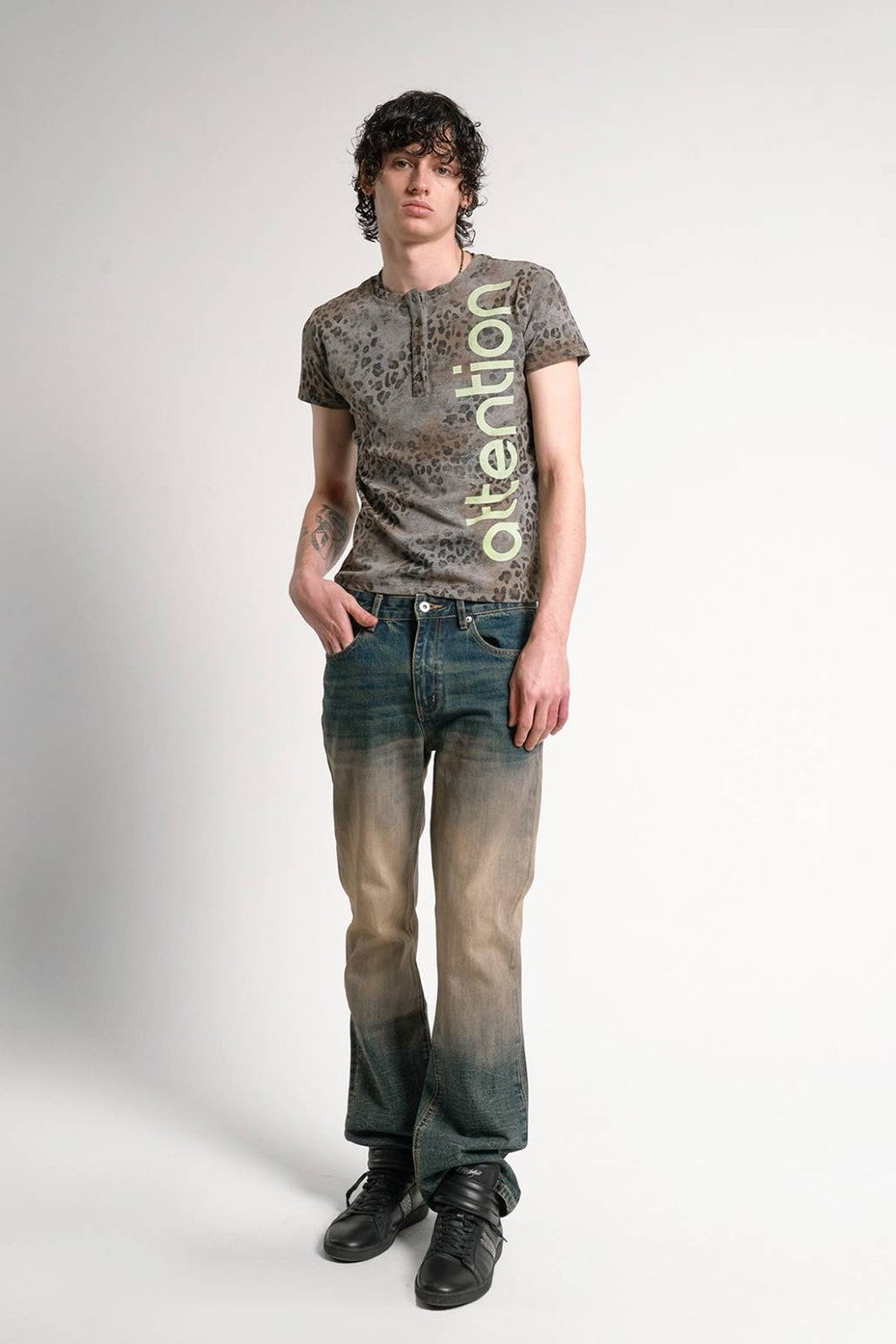 Leopard Wash Henley Shirt