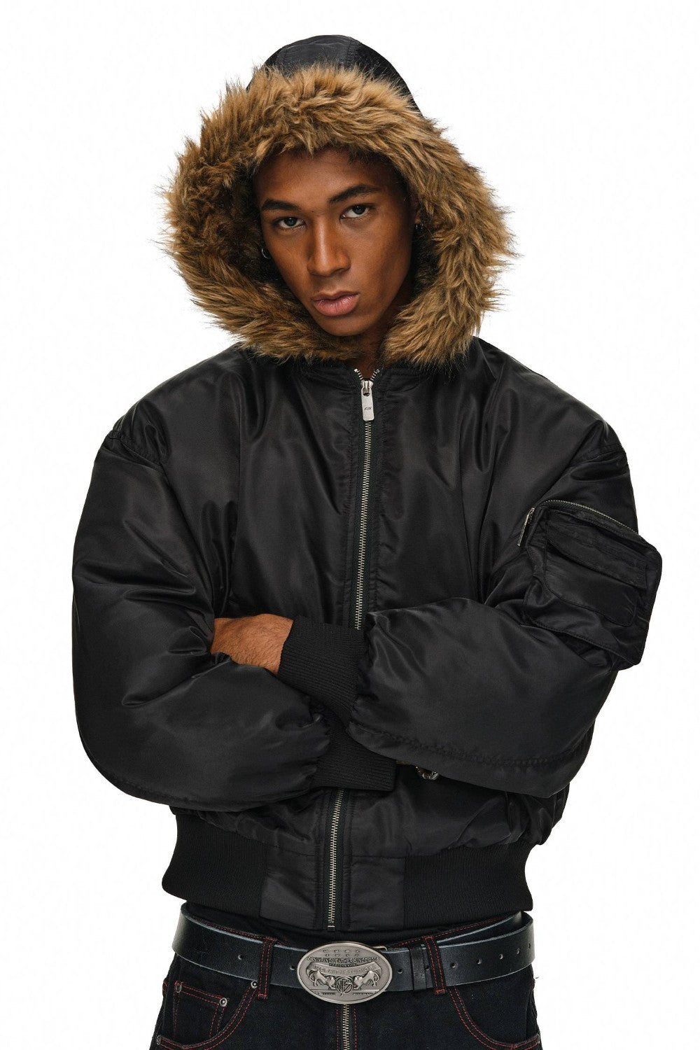 Fur Hooded Bomber Jacket