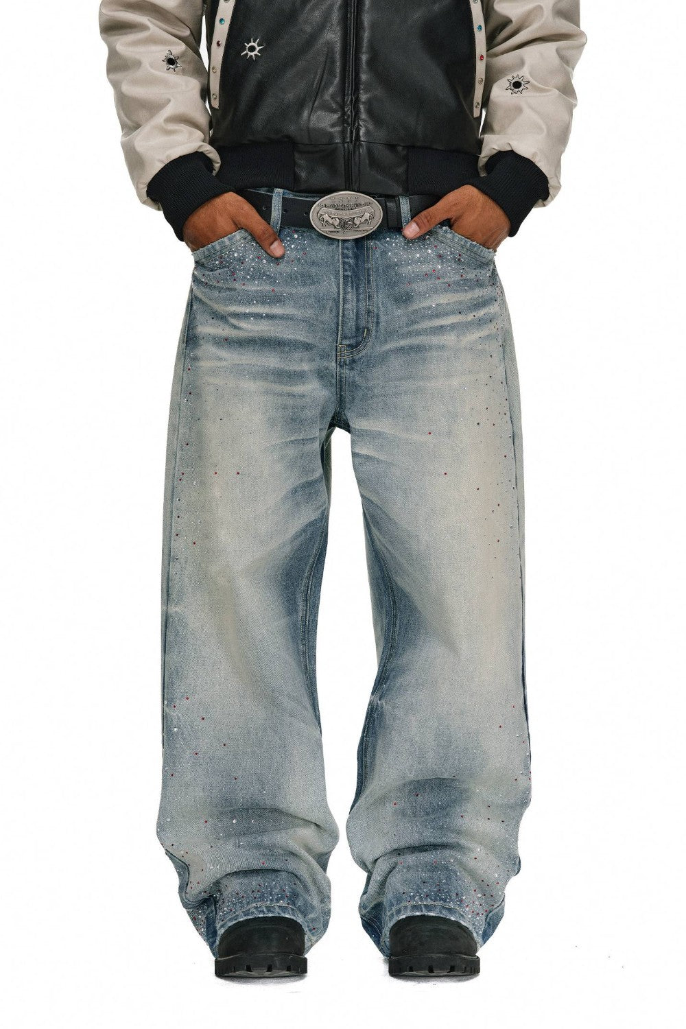 Washed Crystal Wide-Leg Jeans