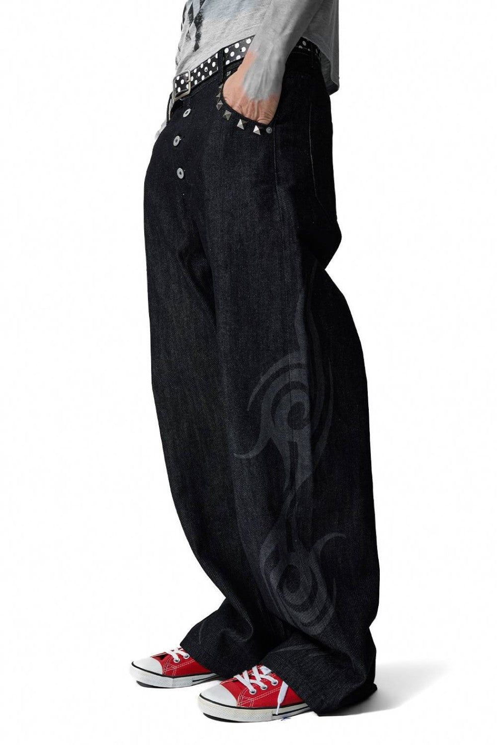Tribal Studded Baggy Jeans