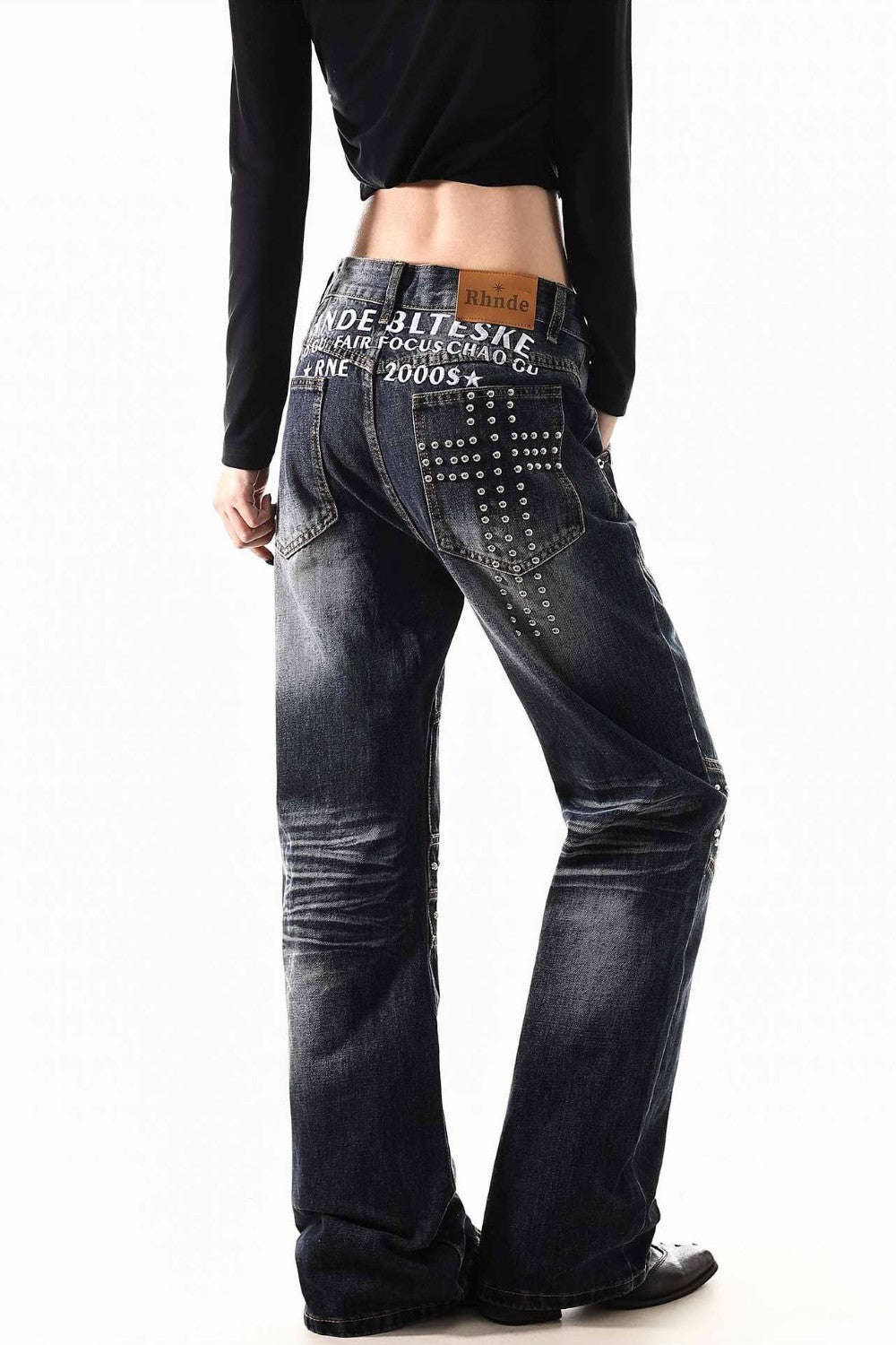 Darkwash Embroidered Stud Jeans