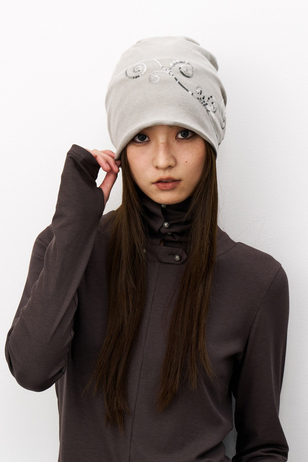 Sequin Swirl Knit Beanie
