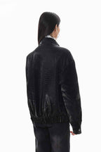 Raven Fur Collar Leather Jacket