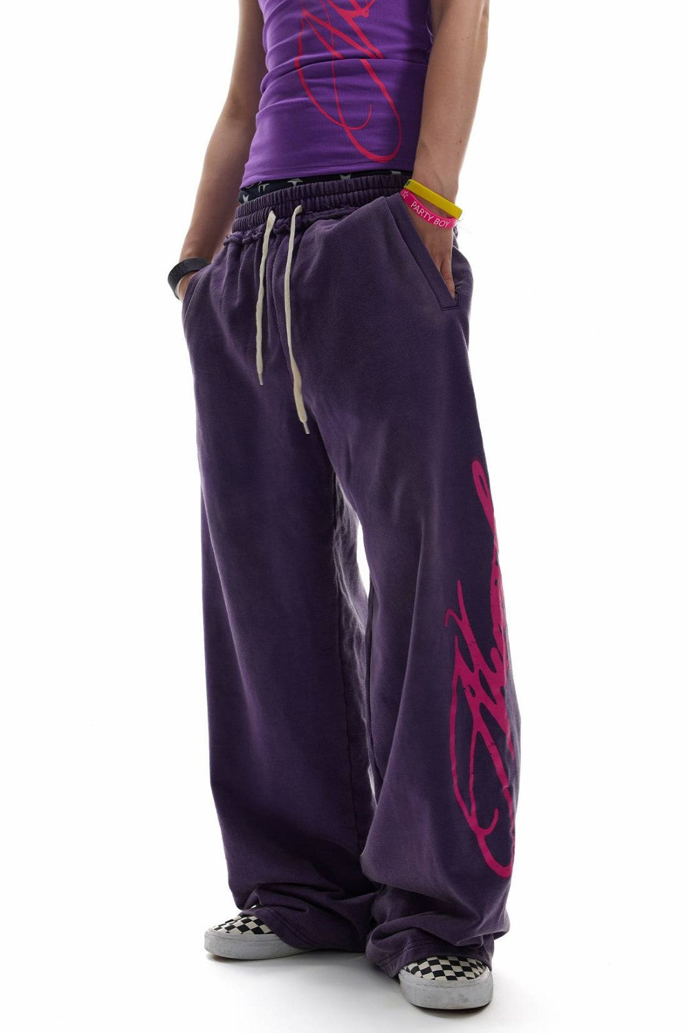 Purple Washed Script Sweatpants