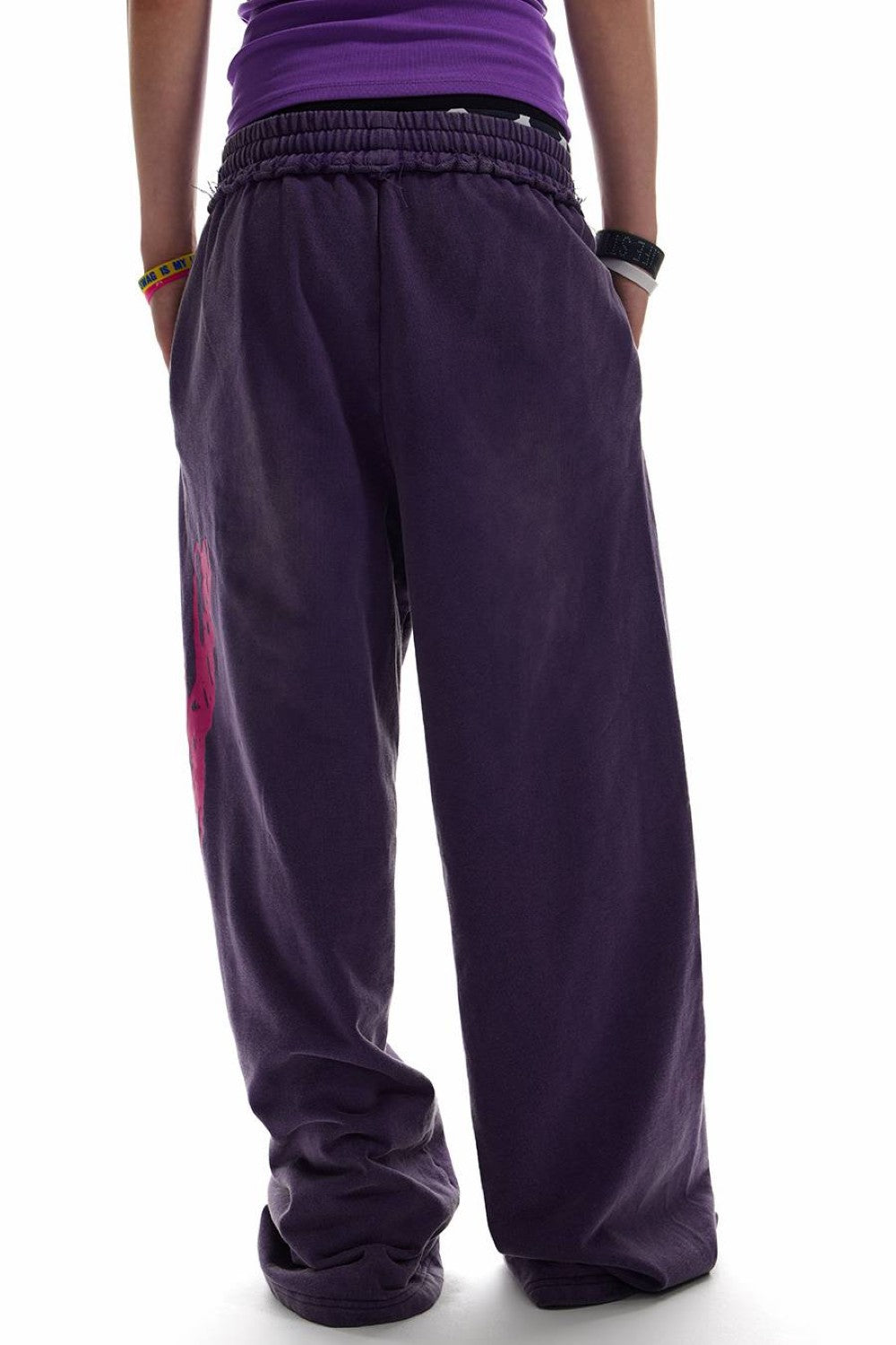 Purple Washed Script Sweatpants
