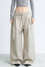 Pinstripe Wide Belted Trousers