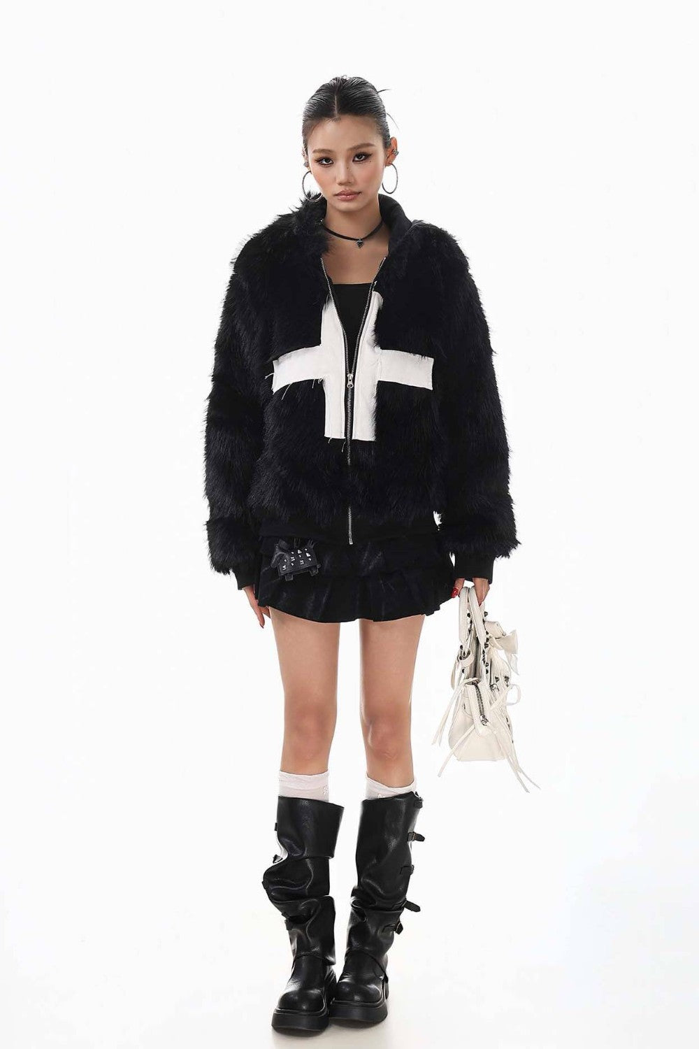 Rebel Cross Faux Fur Jacket