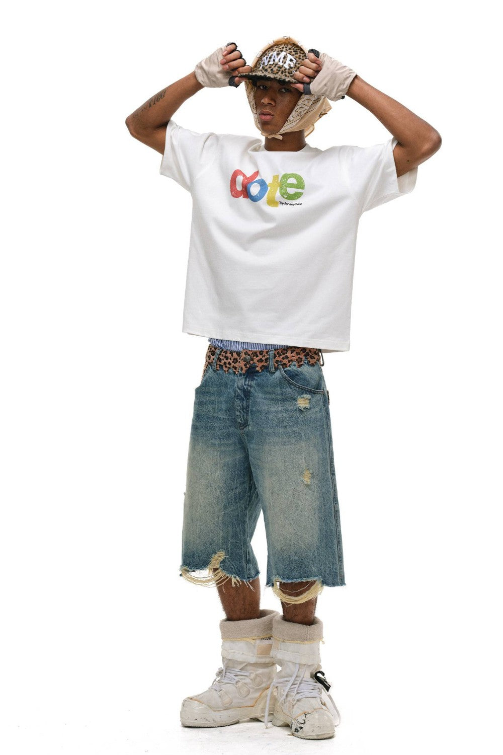 Leopard Patch Wide-Leg Jorts