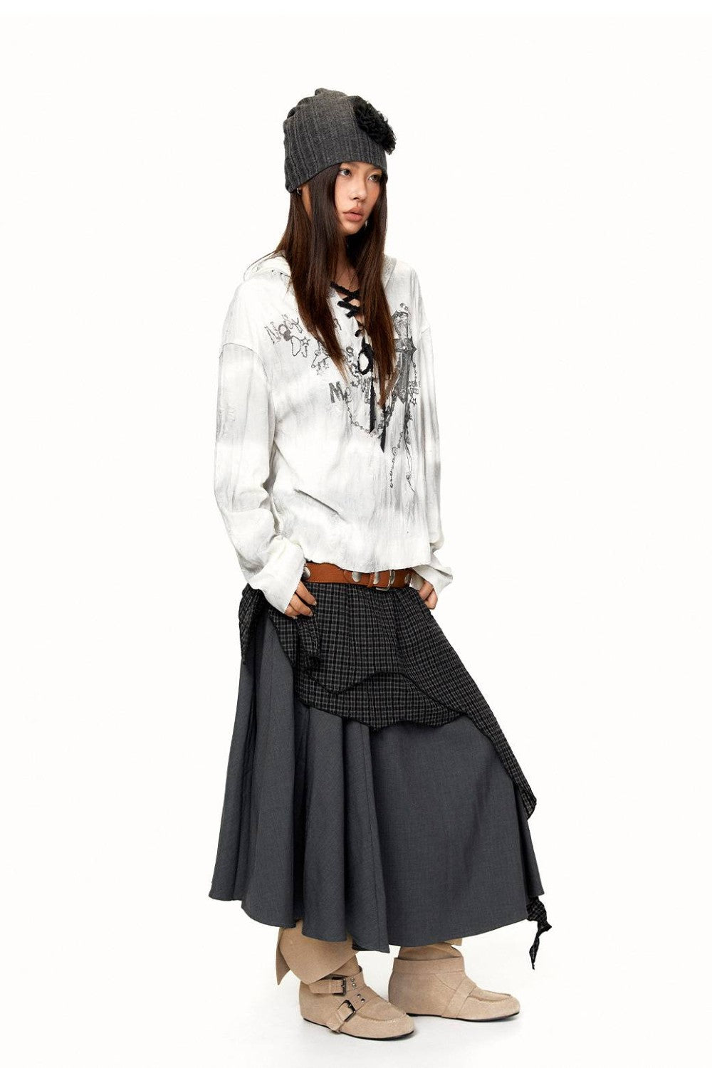 Ayla Asymmetric Plaid Skirt
