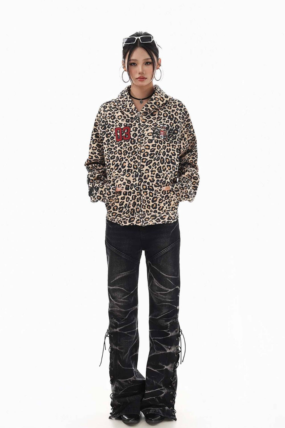 Leopard Script Hooded Jacket