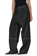 Hook Closure Wide-Leg Jeans