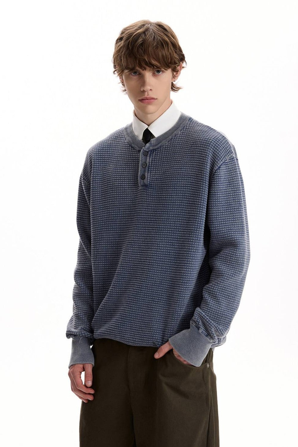 Waffle Knit Henley Sweater