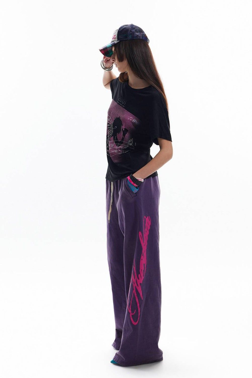 Purple Washed Script Sweatpants