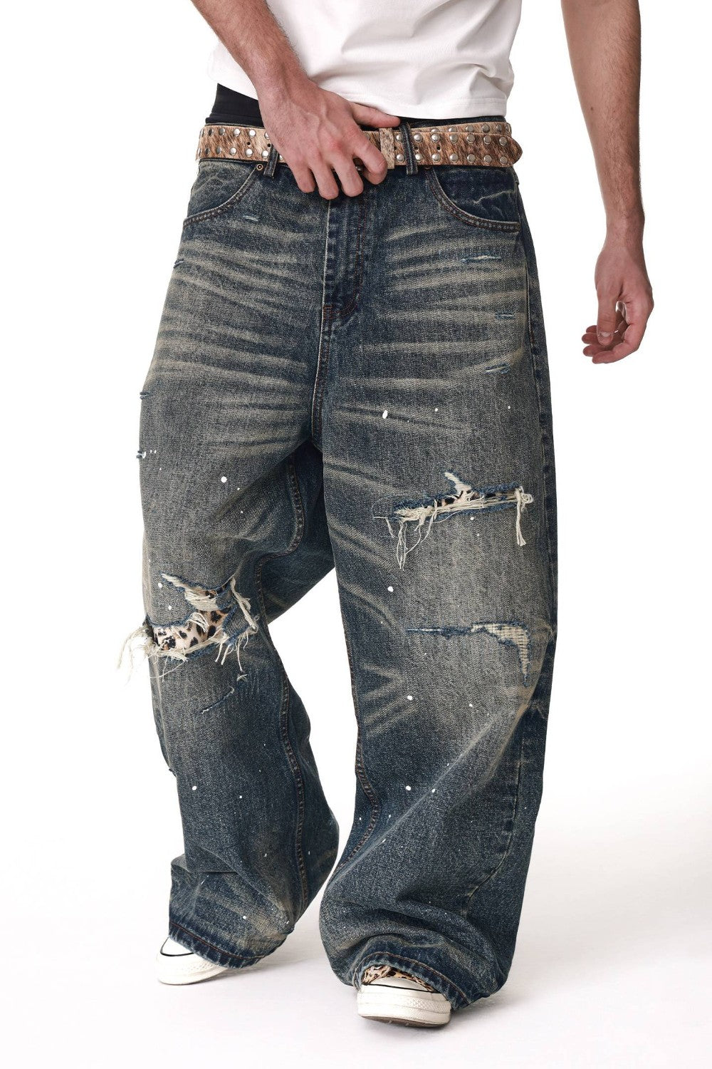 Ribbed Leopard Patch Jeans