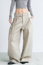 Pinstripe Wide Belted Trousers