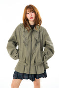 Olive Beaded Cinched Jacket
