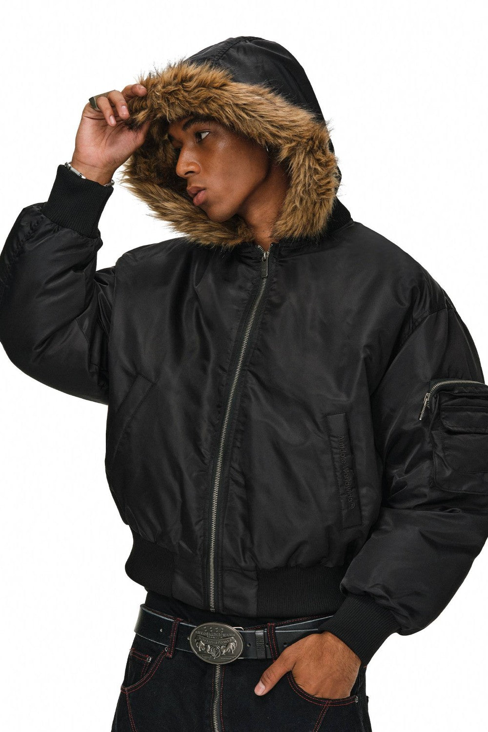 Fur Hooded Bomber Jacket