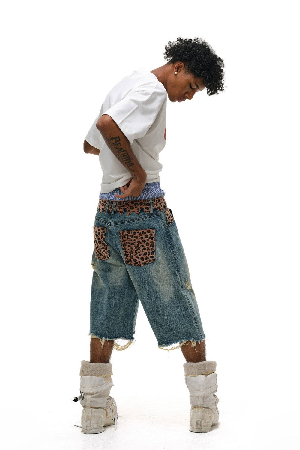 Leopard Patch Wide-Leg Jorts