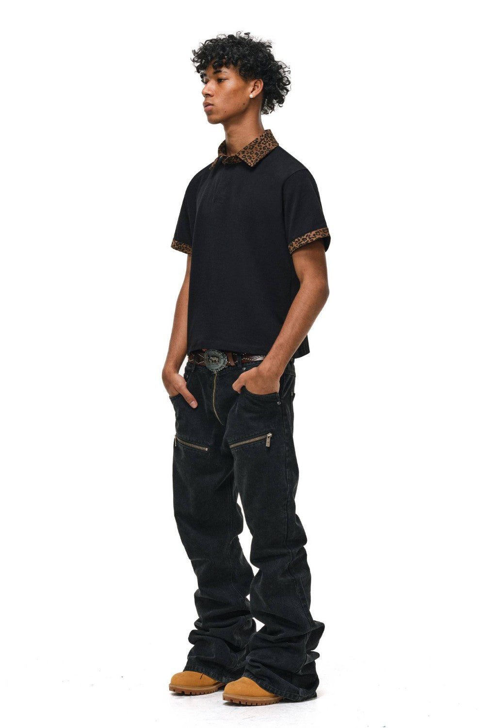 Leopard Trim Polo Tee