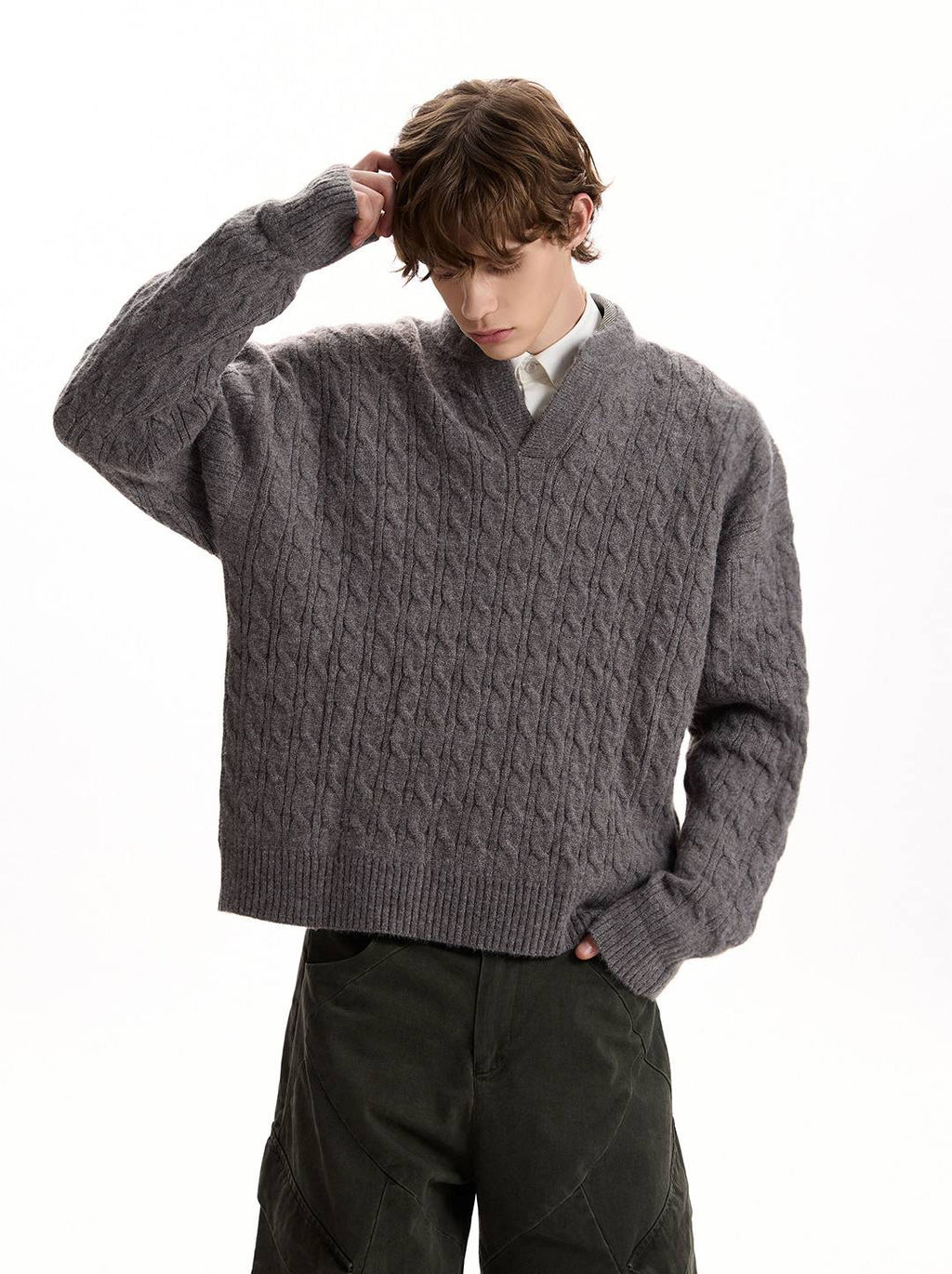 Cable Knit V-Neck Sweater