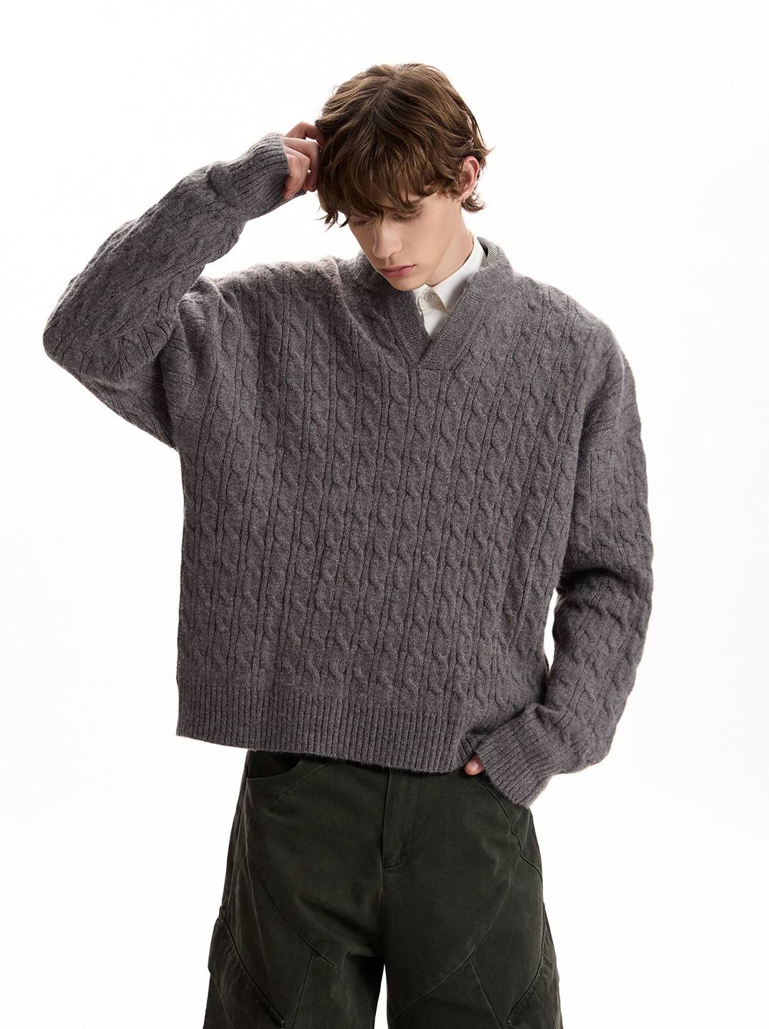 Cable Knit V-Neck Sweater