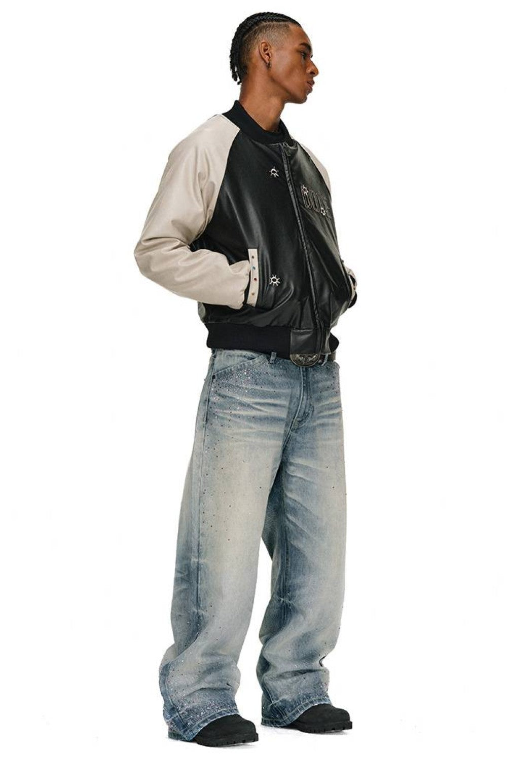 Washed Crystal Wide-Leg Jeans