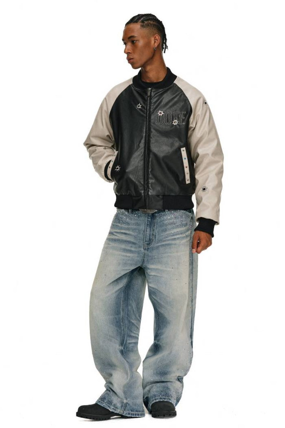 Washed Crystal Wide-Leg Jeans