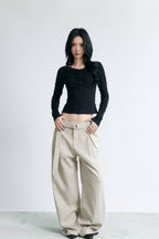Pinstripe Wide Belted Trousers