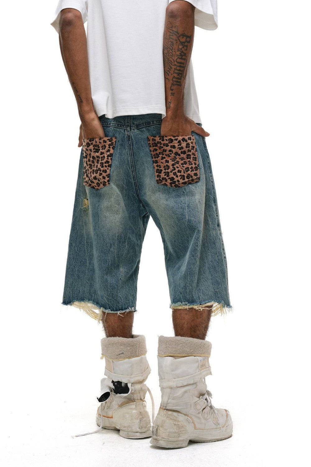 Leopard Patch Wide-Leg Jorts