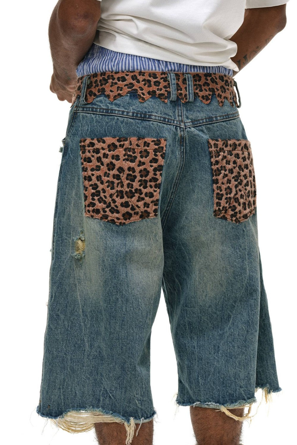 Leopard Patch Wide-Leg Jorts