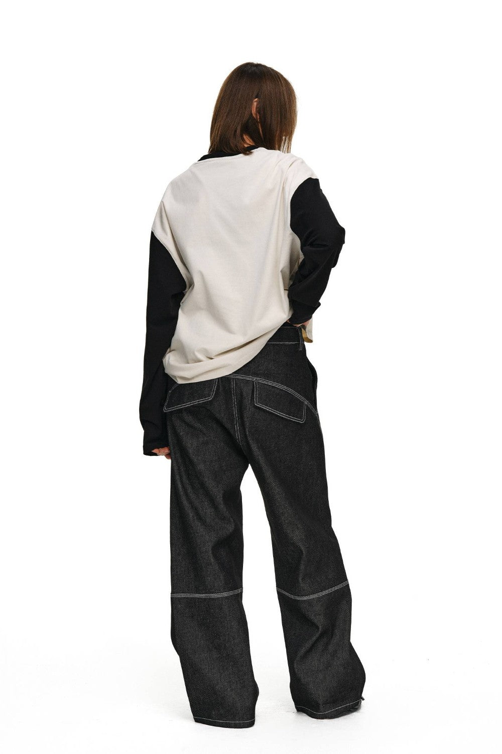 Hook Closure Wide-Leg Jeans