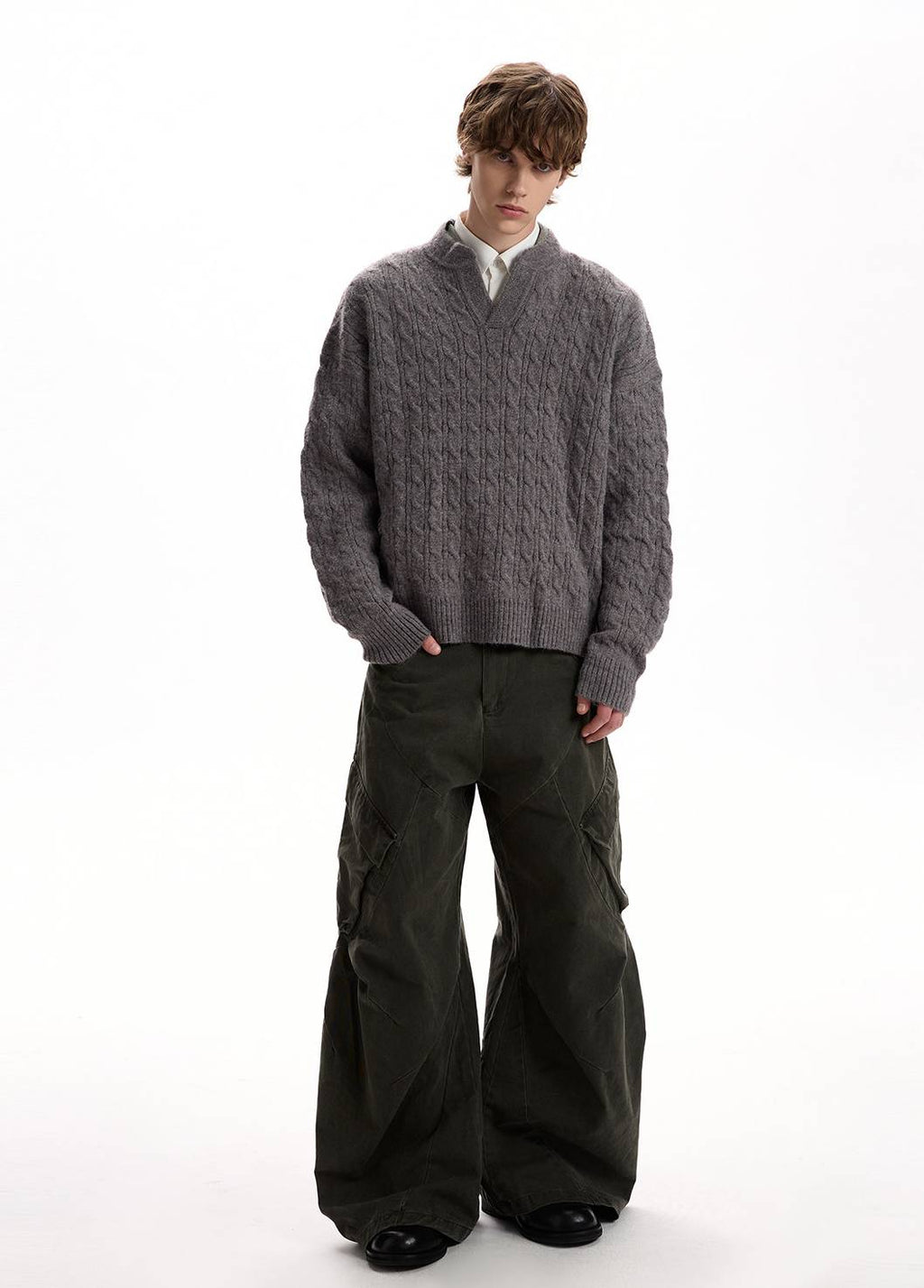 Cable Knit V-Neck Sweater
