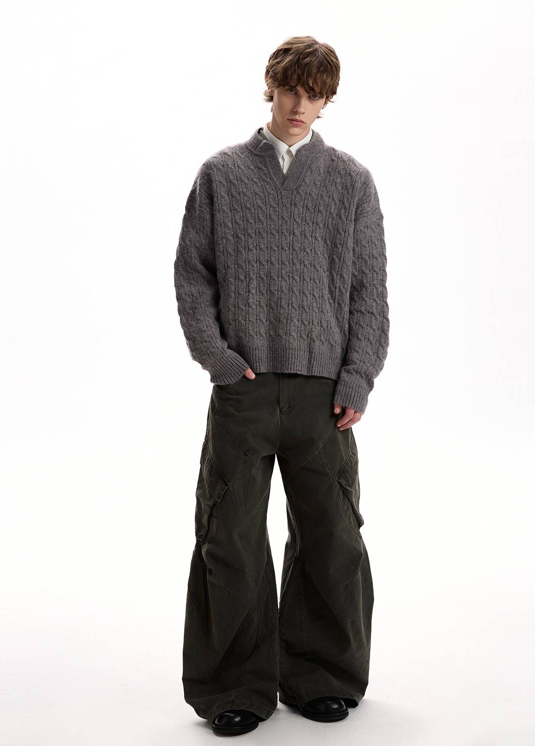 Cable Knit V-Neck Sweater