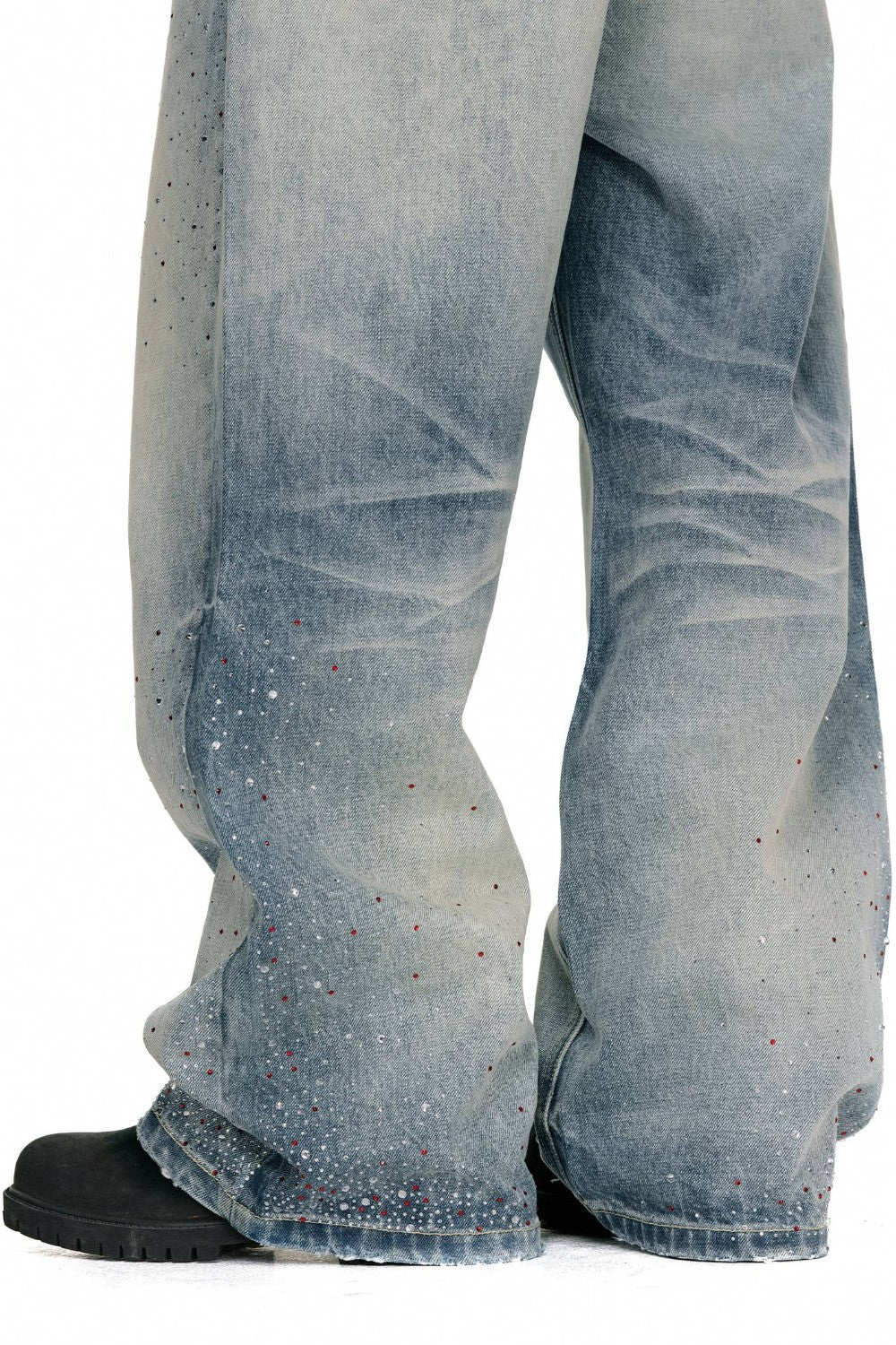 Washed Crystal Wide-Leg Jeans