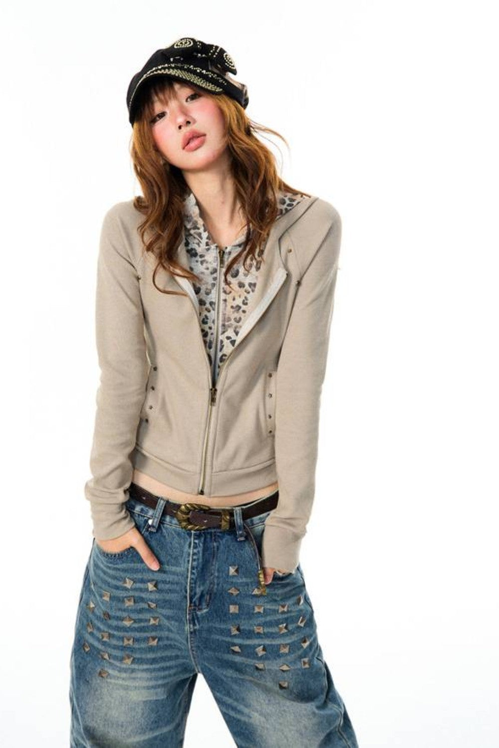 Layered Leopard Studded Jacket