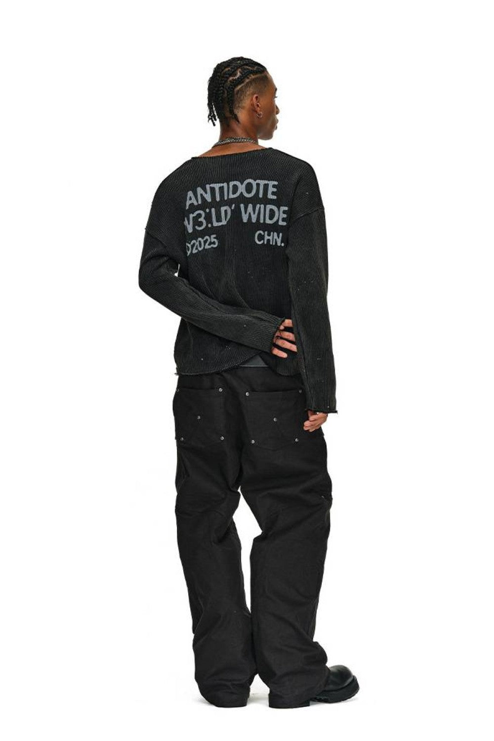 Ink-Splatter Ribbed Knit Sweater