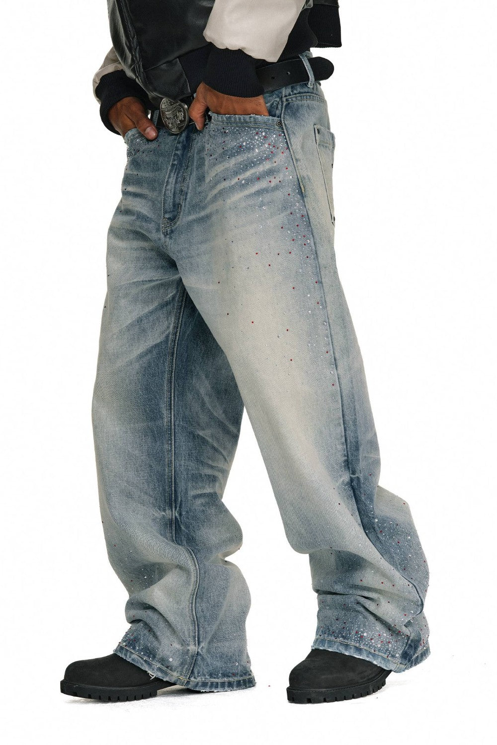 Washed Crystal Wide-Leg Jeans