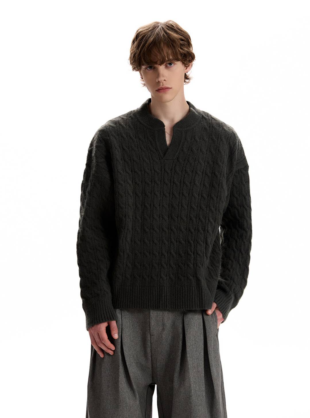 Cable Knit V-Neck Sweater