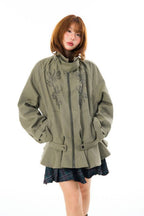 Olive Beaded Cinched Jacket