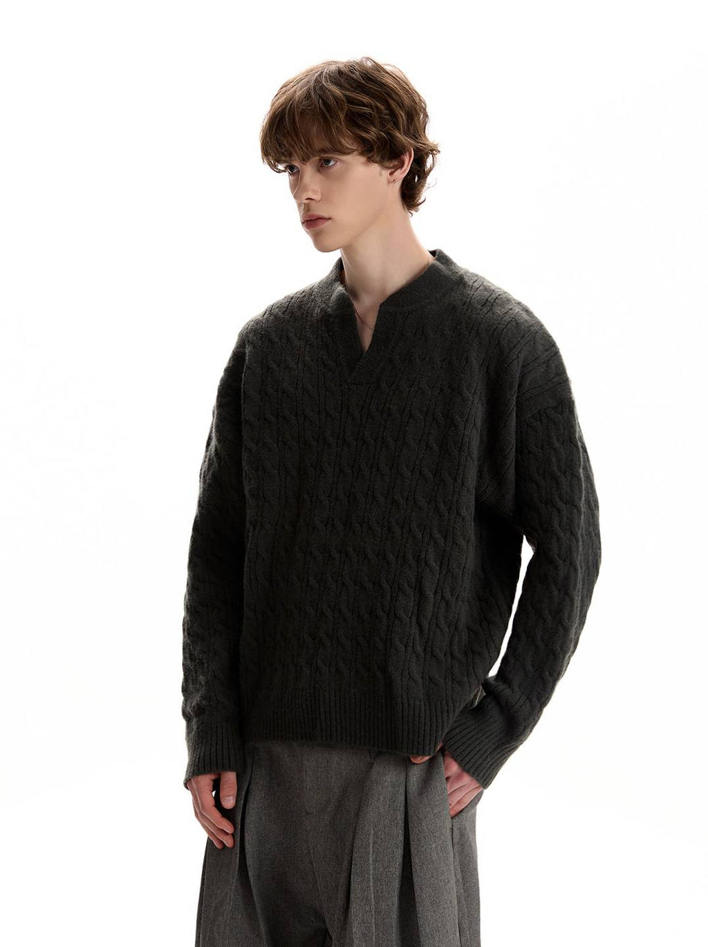 Cable Knit V-Neck Sweater