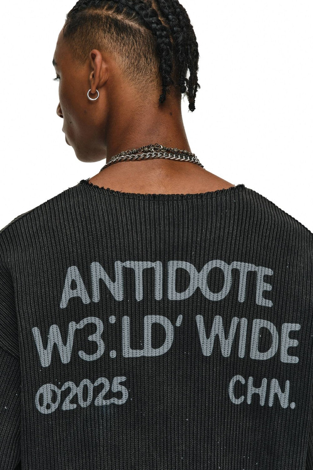 Ink-Splatter Ribbed Knit Sweater