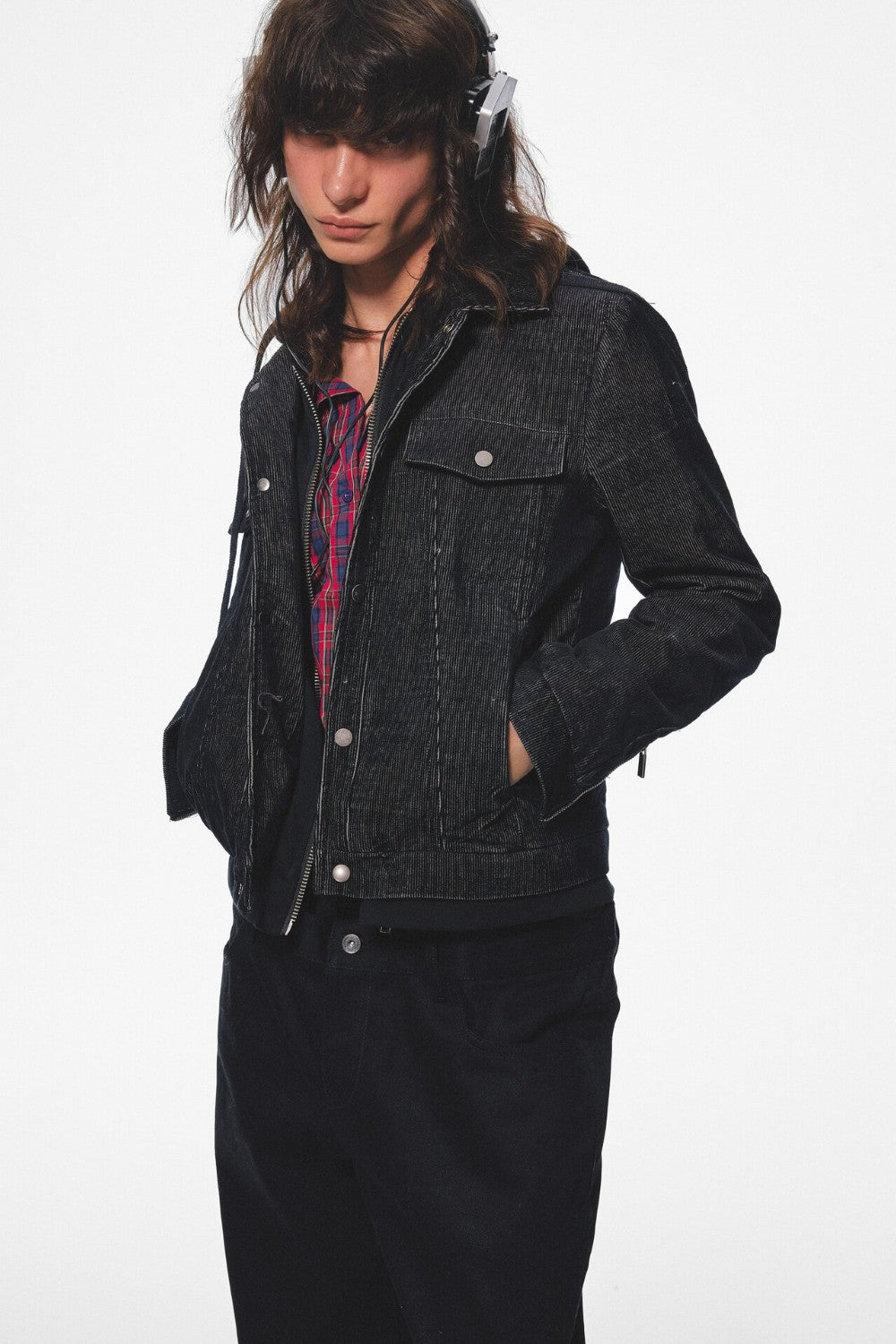 Charcoal Hooded Layered Jacket
