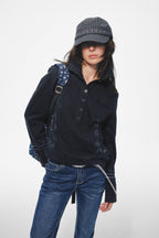 Shadow Crest Button Sweatshirt