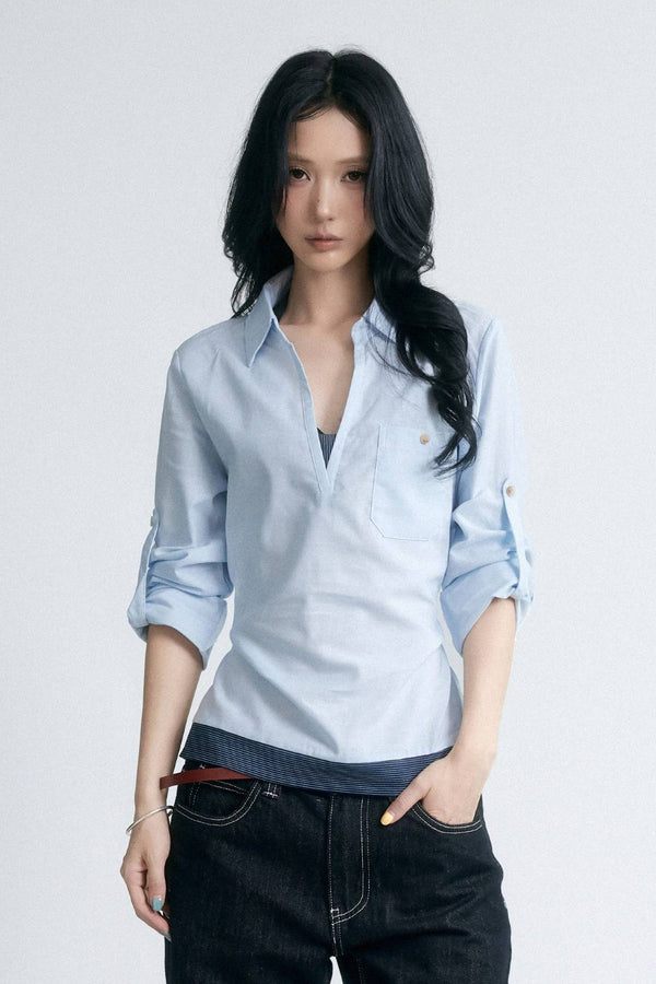 Coastal Blue Cinched Blouse