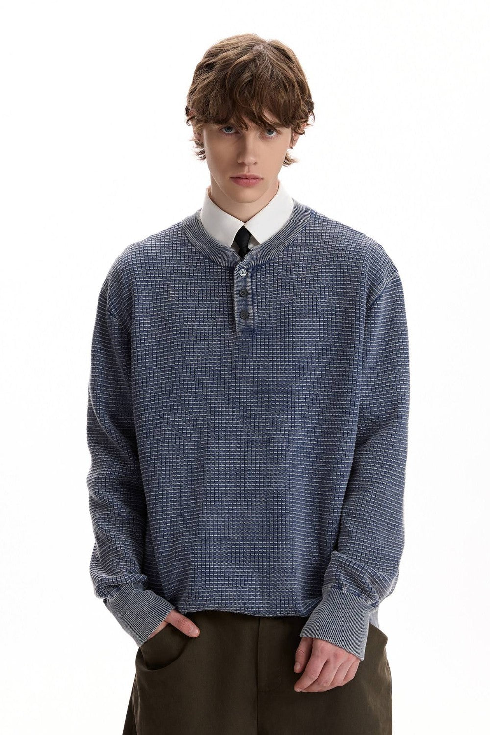 Waffle Knit Henley Sweater