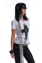 Cross Crystal V-Neck Shirt