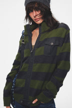 Olive Striped Zip Cardigan